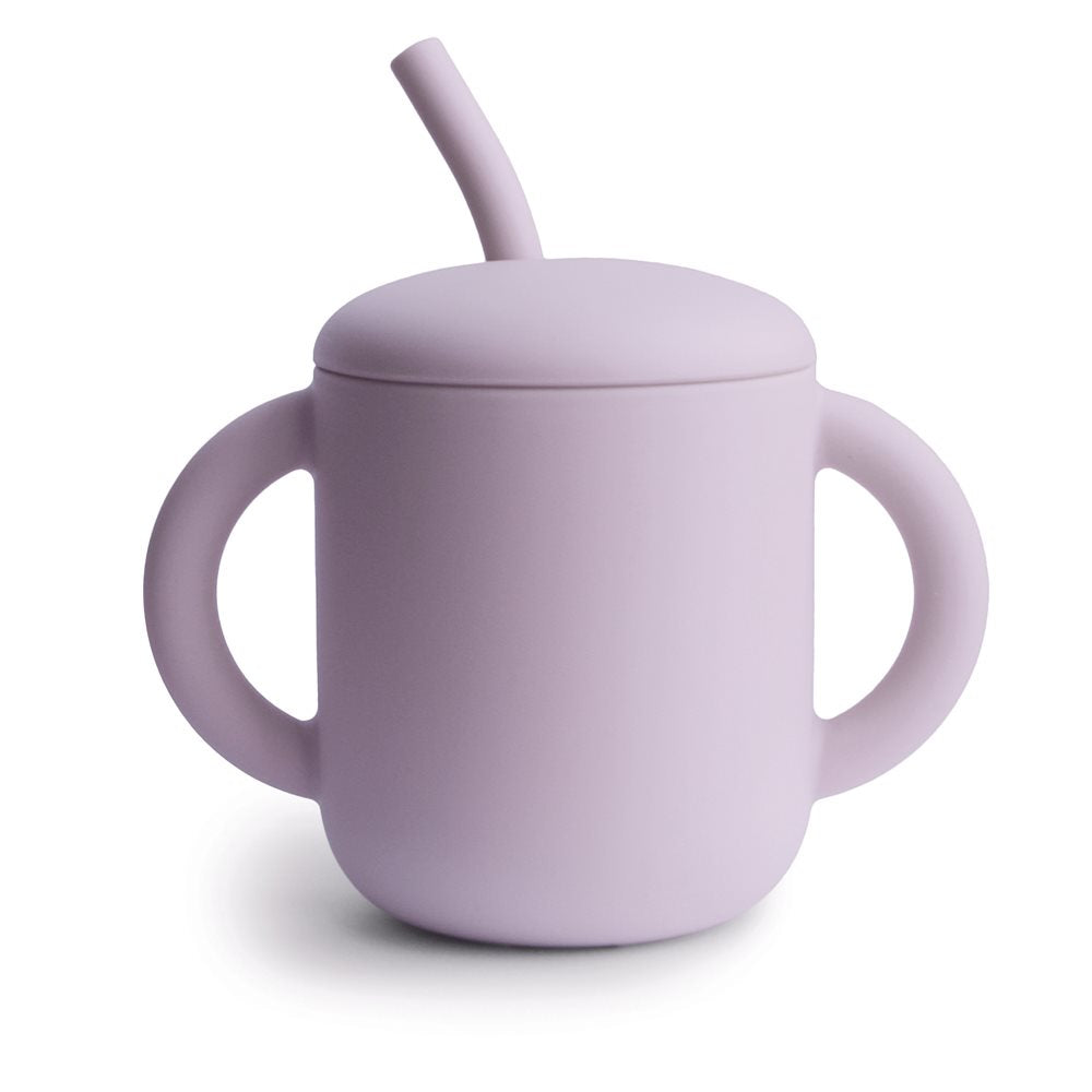 Силиконова чаша със сламка в лилав цвят.