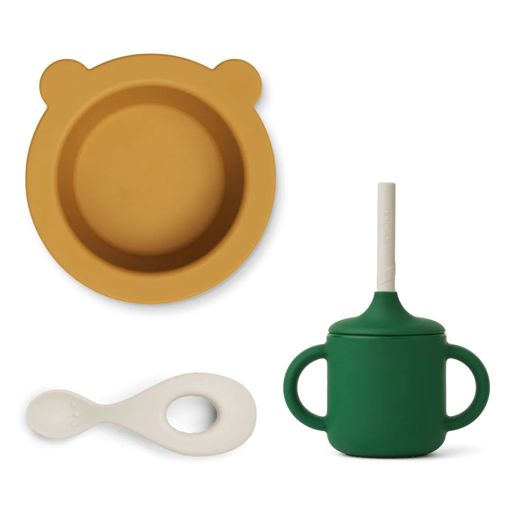 Купичка, чаша със сламка и лъжица за детско хранене, в различни цветове.