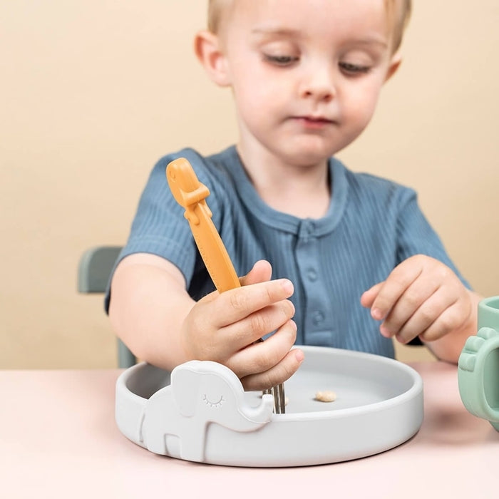 Детски силиконов комплект за хранене в шарени цветове