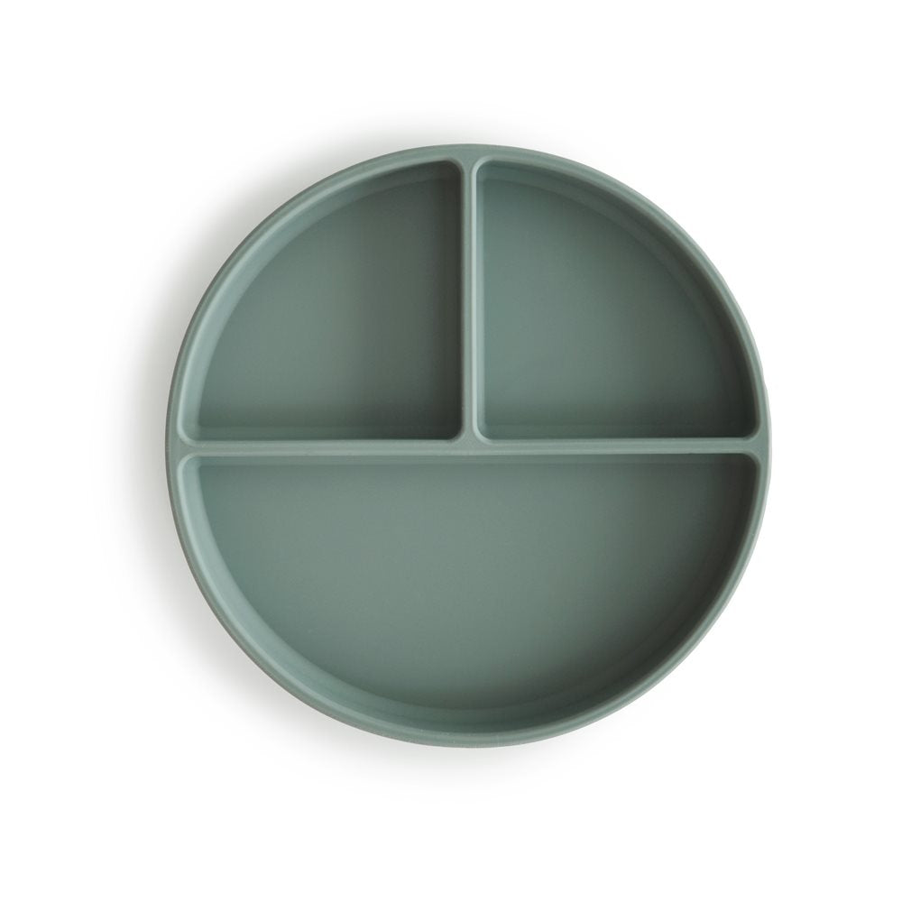 Силиконова вакуум чиния с разделения - зелен  цвят.