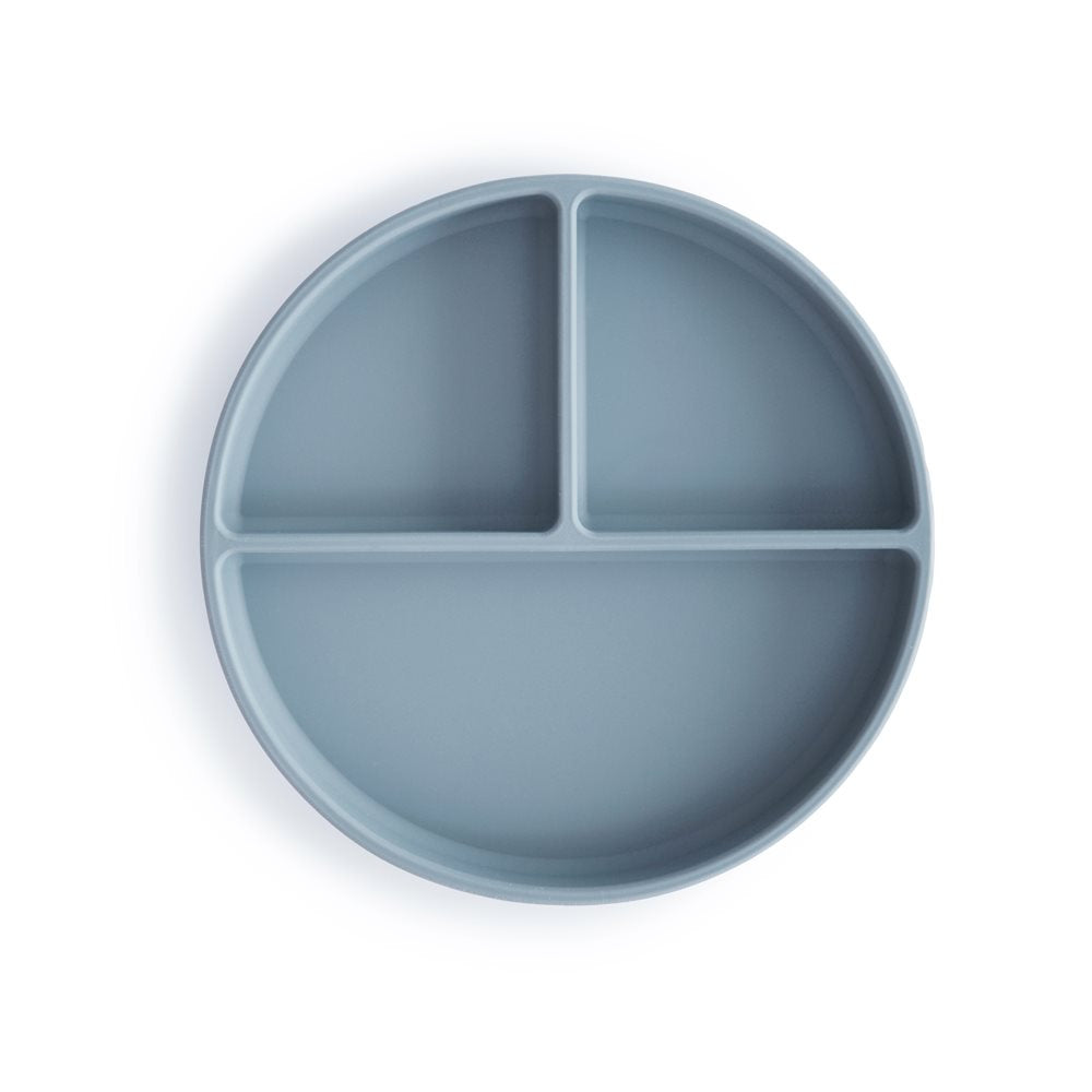 Силиконова вакуум чиния с разделения - светло син цвят.