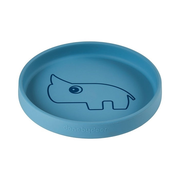 Детска, тъмно синя чиния за хранене с носорог